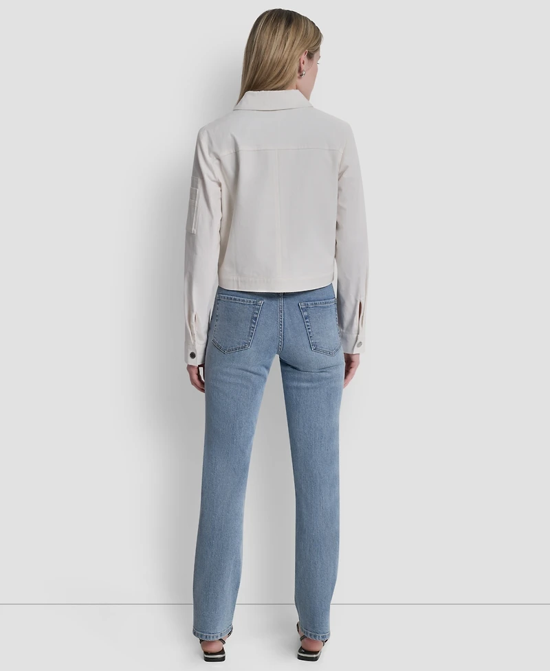 Dkny Women's Collared Twill Trucker Jacket