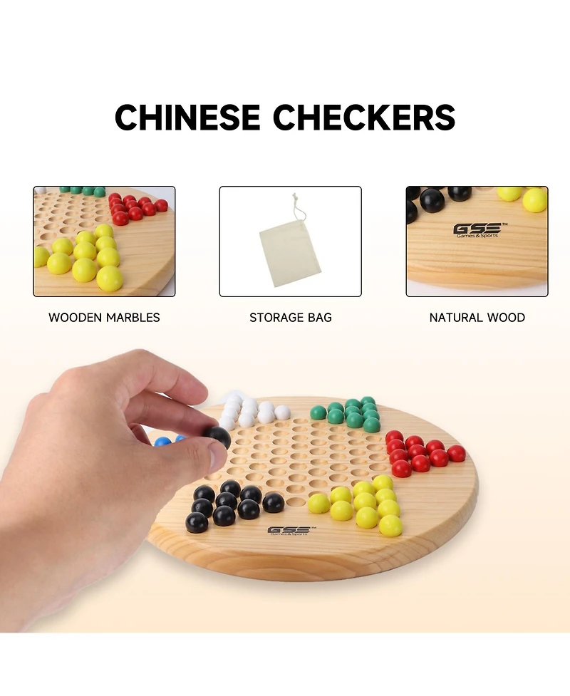 Gse Games & Sports Expert 11.5" Wood Chinese Checkers Board Game Set with 66 Colorful Wooden Marbles, Classic Board Game