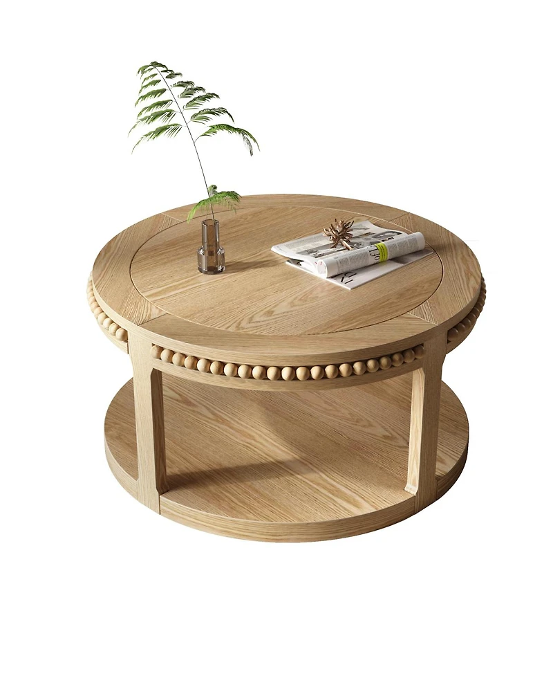 Streamdale Furniture Solid Wood Round Coffee Table - Two-Tier Wood