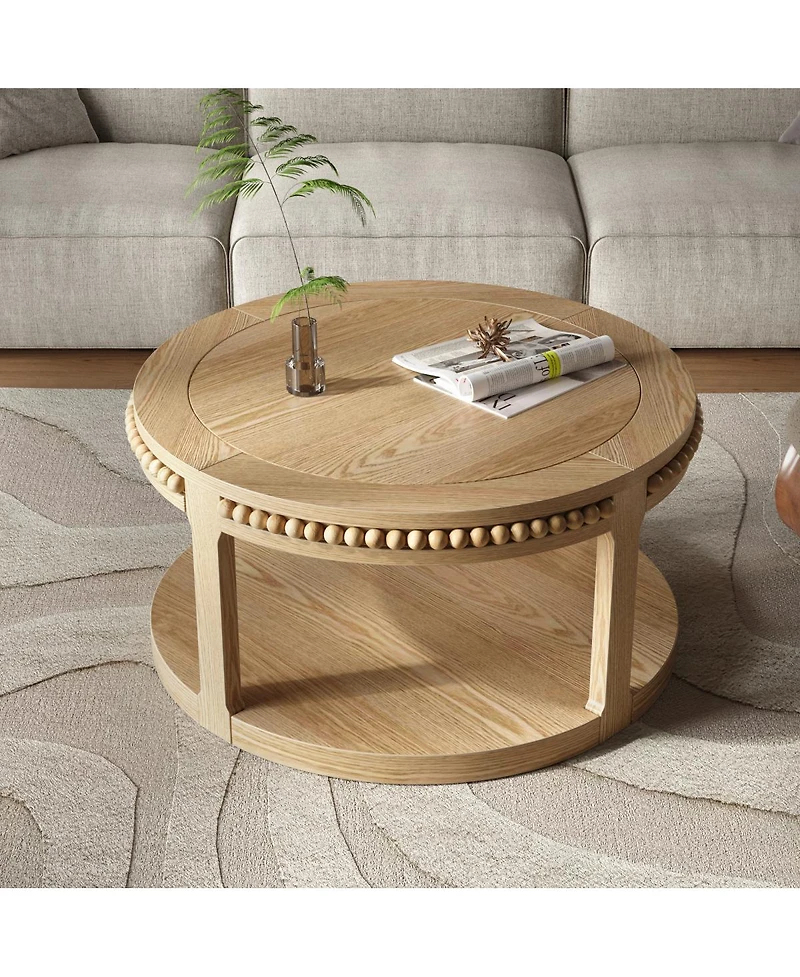 Streamdale Furniture Solid Wood Round Coffee Table - Two-Tier Wood