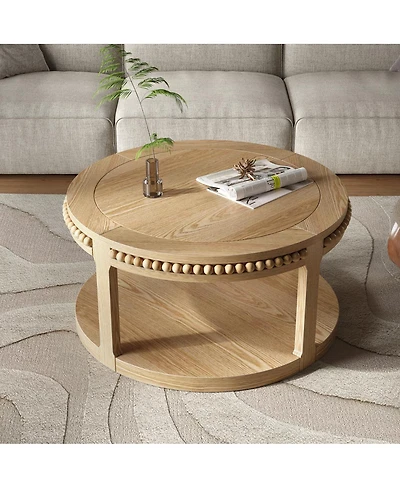 Streamdale Furniture Solid Wood Round Coffee Table - Two-Tier Wood