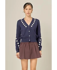 English Factory Women's Heart Contrast Knit Cardigan