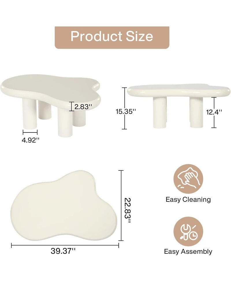 Tribesigns 46.4" White Cloud Coffee Table, Irregular Center Tea Table