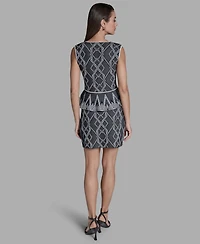 Bcbg Women's Printed V-Neck Sleeveless Peplum Top