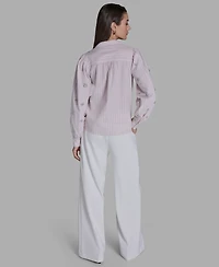 Bcbg Women's Collared Striped Embellished-Sleeve Shirt