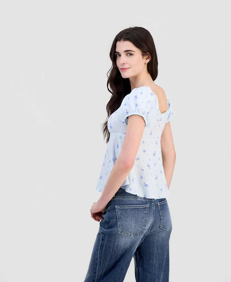 Hippie Rose Juniors' Puff-Sleeve Peplum Top