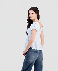 Hippie Rose Juniors' Puff-Sleeve Peplum Top