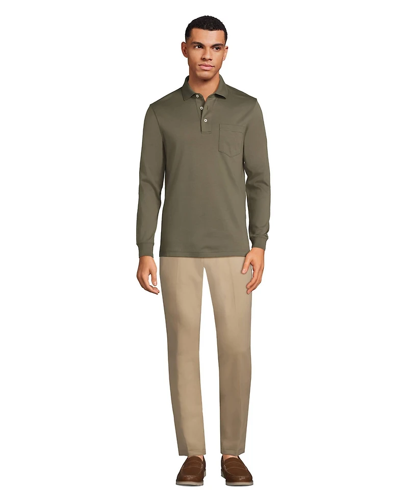 Lands' End Men's Long Sleeve Cotton Supima Polo Shirt with Pocket