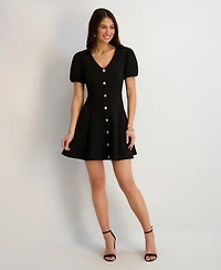 kensie Women's Novelty Button V-neck Short Dress