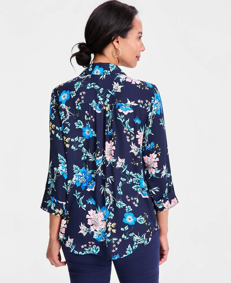 Jm Collection Women's Printed Rhinestone-Button Shirt, Macy's Exclusive