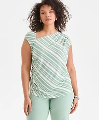 I.n.c. International Concepts Plus Printed Drape Sleeveless Top, Created for Macy's