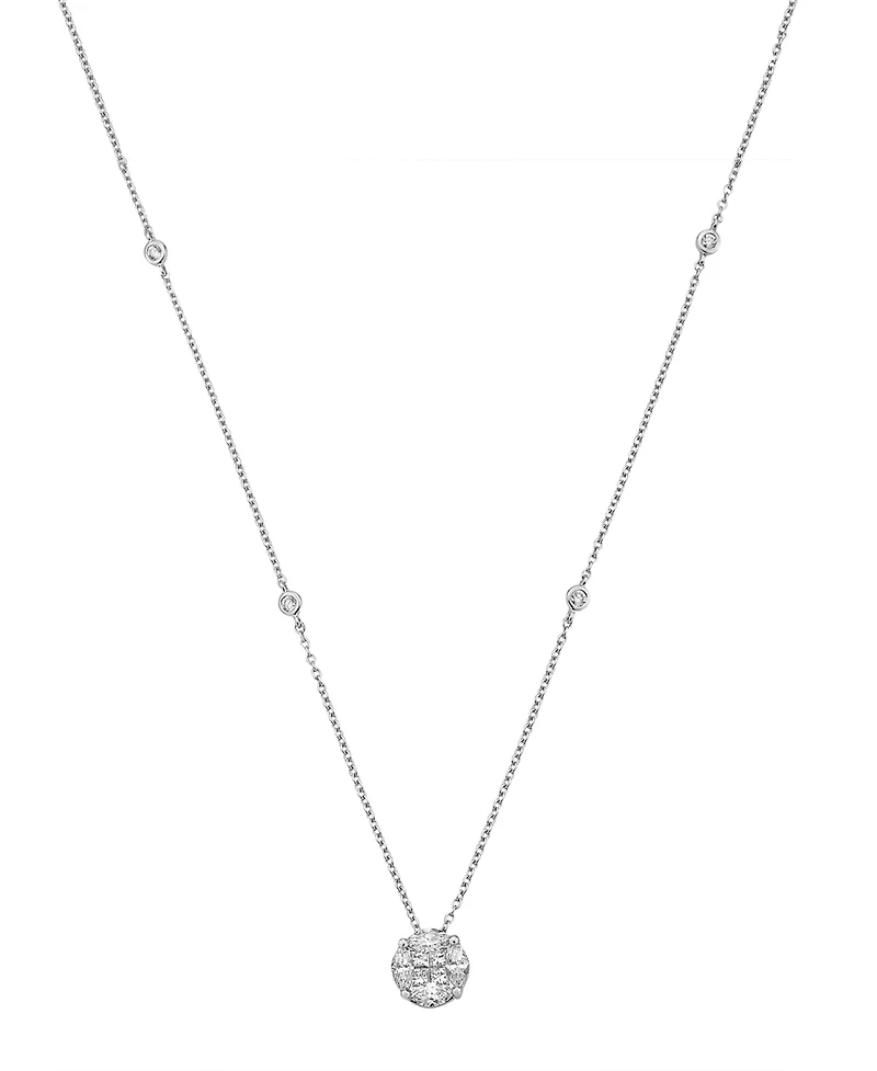 Effy Diamond Round Cluster 18" Pendant Necklace (3/4 ct. t.w.) in 14k White Gold