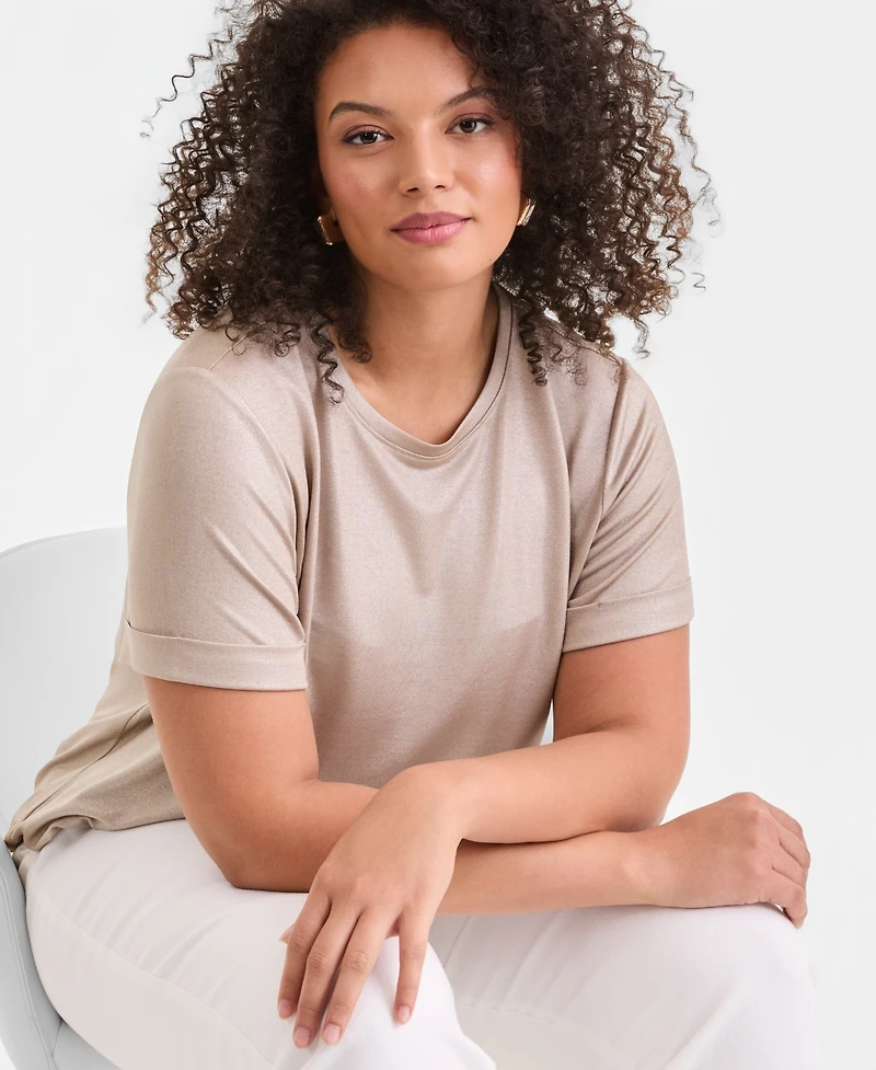 I.n.c. International Concepts Plus Metallic Foiled T-Shirt, Exclusively at Macy's