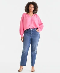I.n.c. International Concepts Plus High-Rise Embellished Straight Ankle Jeans, Created for Macy's