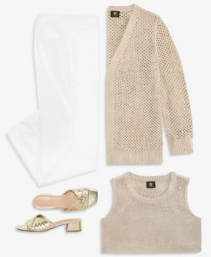 March Hero Look Jm Collection Womens Novelty Open Work Tank Top Open Work Open Front Cardigan Wide Leg Pants Macys Exclusive