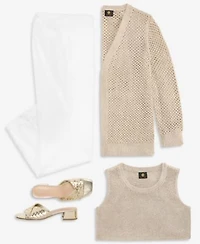 March Hero Look Jm Collection Womens Novelty Open Work Tank Top Open Work Open Front Cardigan Wide Leg Pants Macys Exclusive