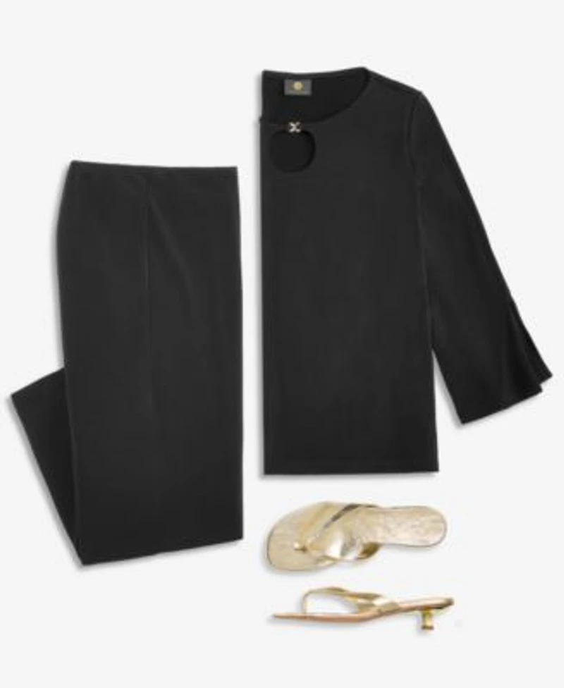 Jm Collection Womens Split Sleeve Keyhole Neck Top Relaxed Pull On Knit Culottes Macys Exclusive