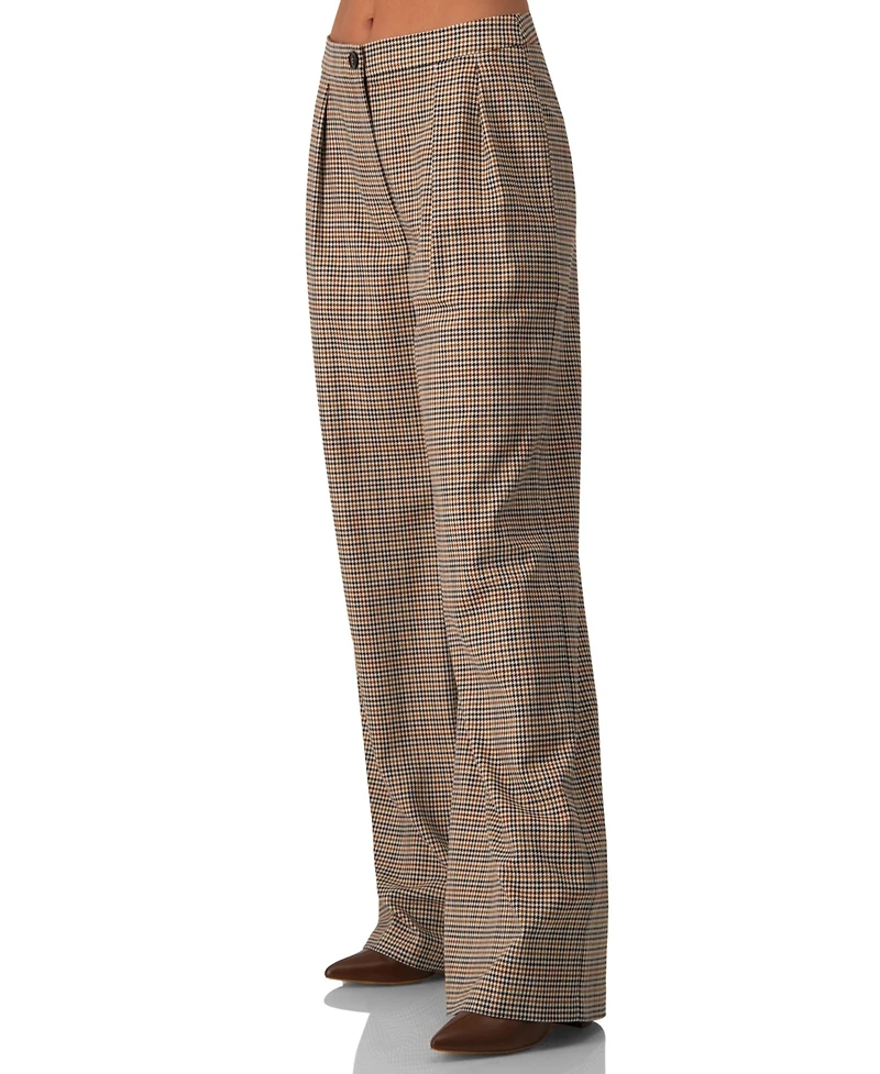 Ivonne Women's Straight Pleated Patterned Trousers Pants