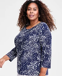 Jm Collection Plus Size Printed Jacquard 3/4-Sleeve Top, Macy's Exclusive