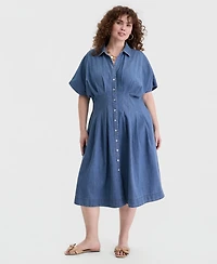 On 34th Trendy Plus Denim Pleated Shirtdress, Macy's Exclusive