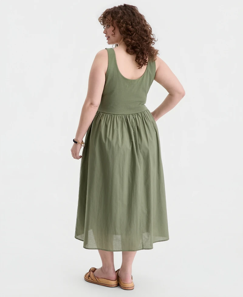 On 34th Trendy Plus V-Waist Mixed-Media Midi Dress, Macy's Exclusive