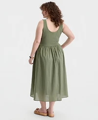 On 34th Trendy Plus V-Waist Mixed-Media Midi Dress, Macy's Exclusive