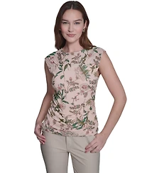 Tommy Hilfiger Women's Ruched Side Seam Crew Neck Floral Top