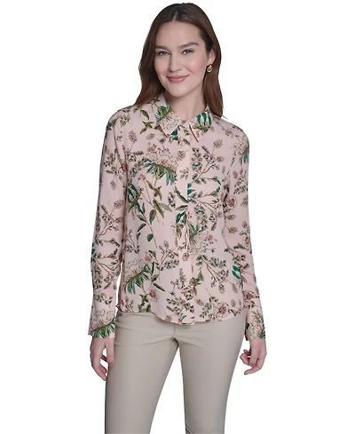 Tommy Hilfiger Women's Slim Fit Floral Collared Blouse