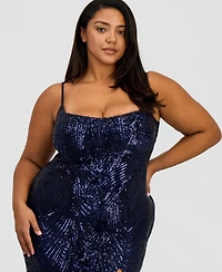 B Darlin Trendy Plus Patterned Sequined Back-Tie Gown