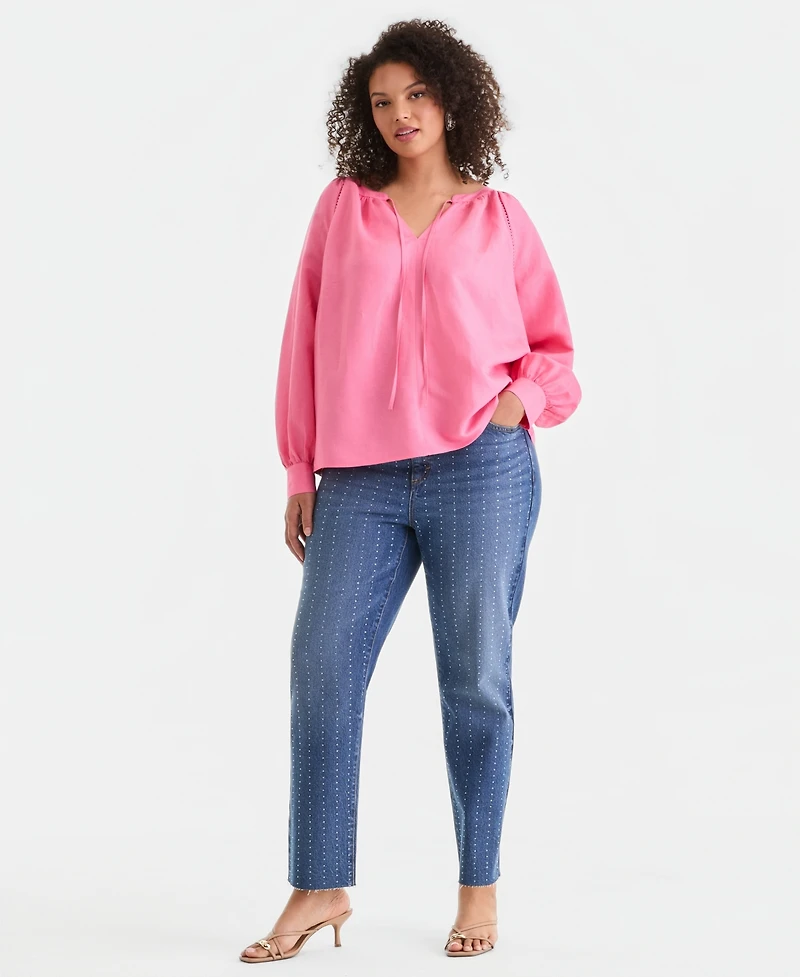 I.n.c. International Concepts Plus High-Rise Embellished Straight Ankle Jeans, Created for Macy's