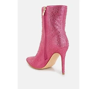 Anun Rhinestones Embellished High Ankle Boots