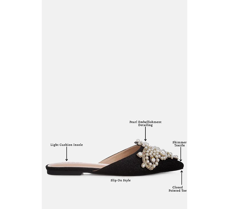 Astre Pearl Embellished Shimmer Mules