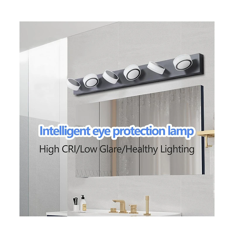 Busdays 45" Modern 6-Light Led Vanity Light, Sleek Black Bathroom Wall Light Fixture for Mirror, Shower, and Bathroom Decor