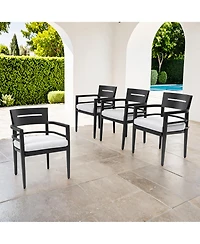 Flynama 4 Piece Ember Black Outdoor Aluminum Stationary Dining Chairs Sunbrella Fabric Cushions Tapered Feet for Patio Backyard Poolside