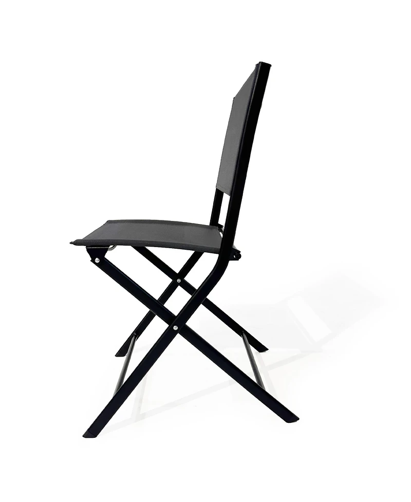 Flynama 3PCS Black Outdoor Patio Bistro Set Foldable Table and Sling Back Chairs Weather Resistant No Assembly Required