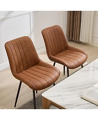 gaomon Set of 2 Modern Faux Leather Upholstered Dining Chairs, Linear Design Side Seating with Sturdy Metal Legs