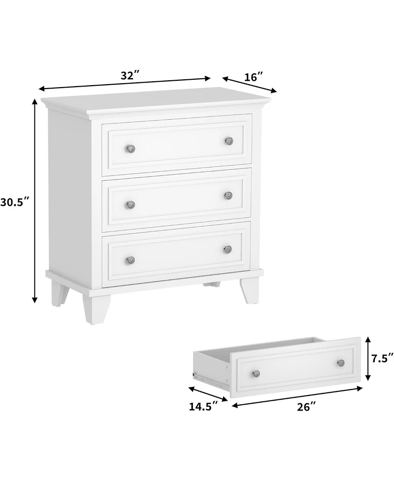 gaomon 3 Drawer Dresser, Wooden Storage Chest of Drawers with Exquisite Metal Handles, Small Cabinet, Modern Design Dresser