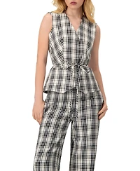 Ivonne Women's Plaid Vest with Tie Belt