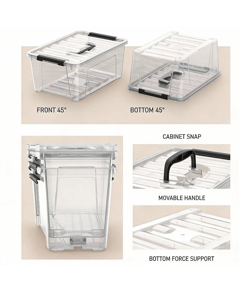 Yigii 5 Quart Black Clear Storage Bins with Latches for Small Spaces