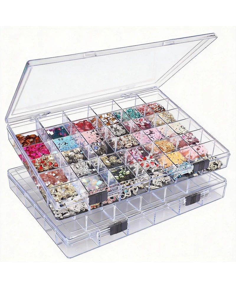 Yigii 2 Pack Clear 36-Grid Organizer for Small Jewelry, Beads, & Supplies