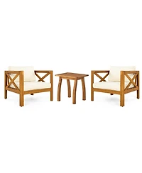 Flynama 2 Piece Outdoor Acacia Wood Conversation Set with Armchairs Cushions Teak Finish End Table for Backyard Patio Poolside