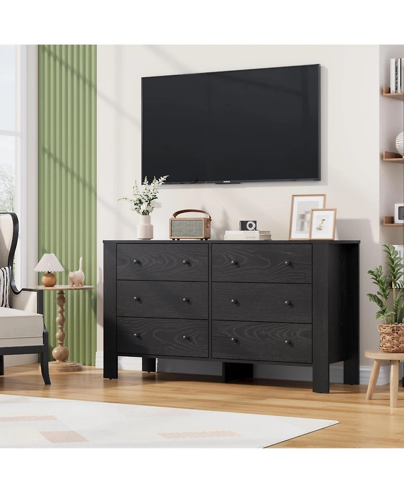 gaomon Oak 6 Drawer Dresser for Bedroom, Modern Wide Organizer with Storage Drawers, Entryway