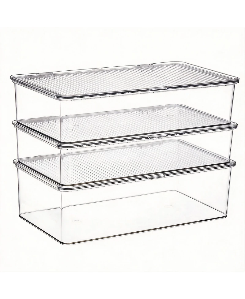 Yigii Set of 3 Clear Acrylic Storage Bins with Hinged Lid for Home & Office 3 Pack