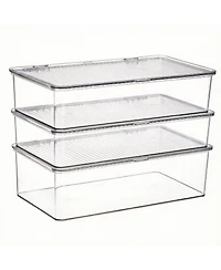 Yigii Set of 3 Clear Acrylic Storage Bins with Hinged Lid for Home & Office 3 Pack