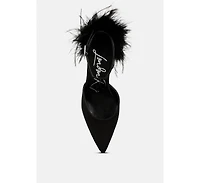 Palmetta Fur Detail Block Heel Sandals