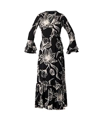 Ivonne Women's Long Black Dress with Floral Print