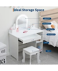 gaomon 2-in-1 Kids Lighted Vanity Set, Makeup Table with Stool & Bonus Palette Kit