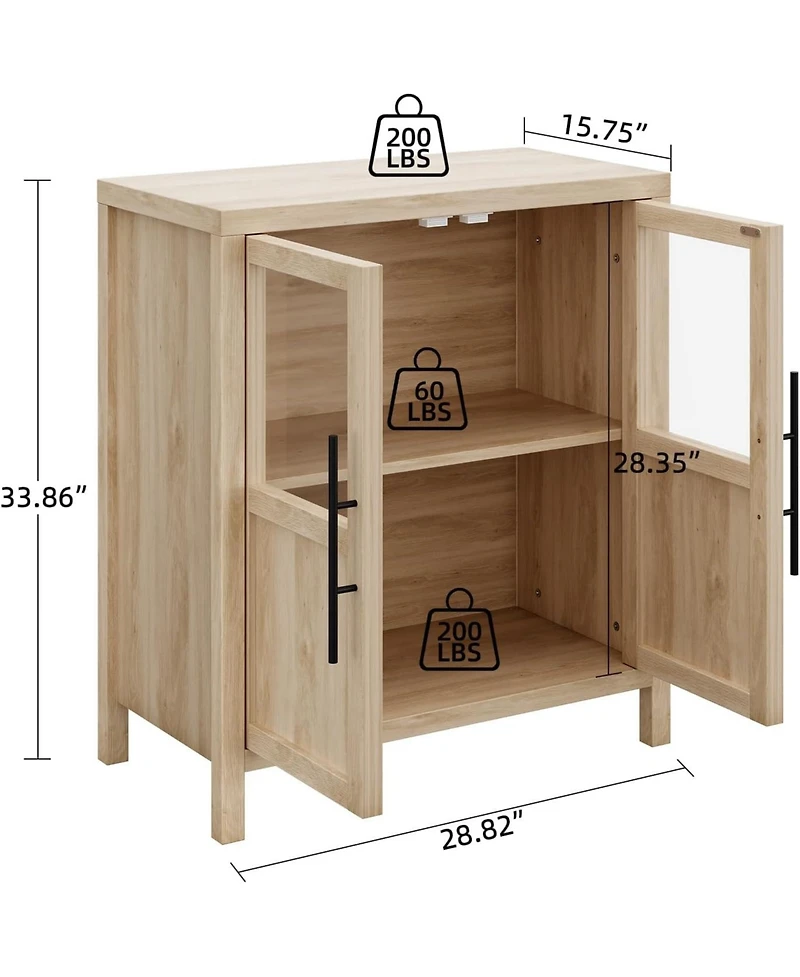 gaomon Sideboard Buffet Cabinet with 2 Glass Doors, 29 in Buffet Table Coffee Bar Wine Bar Display Cabinet for Kitchen Dining Room.