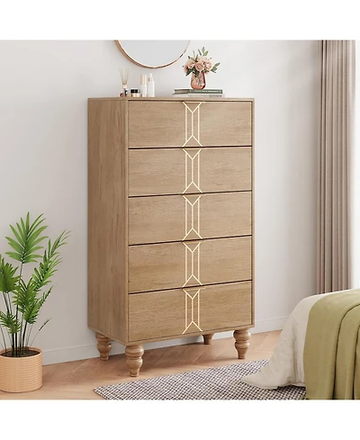 gaomon and Tall Wooden 5 Drawer Dresser with Vintage Pattern Design, Modern
