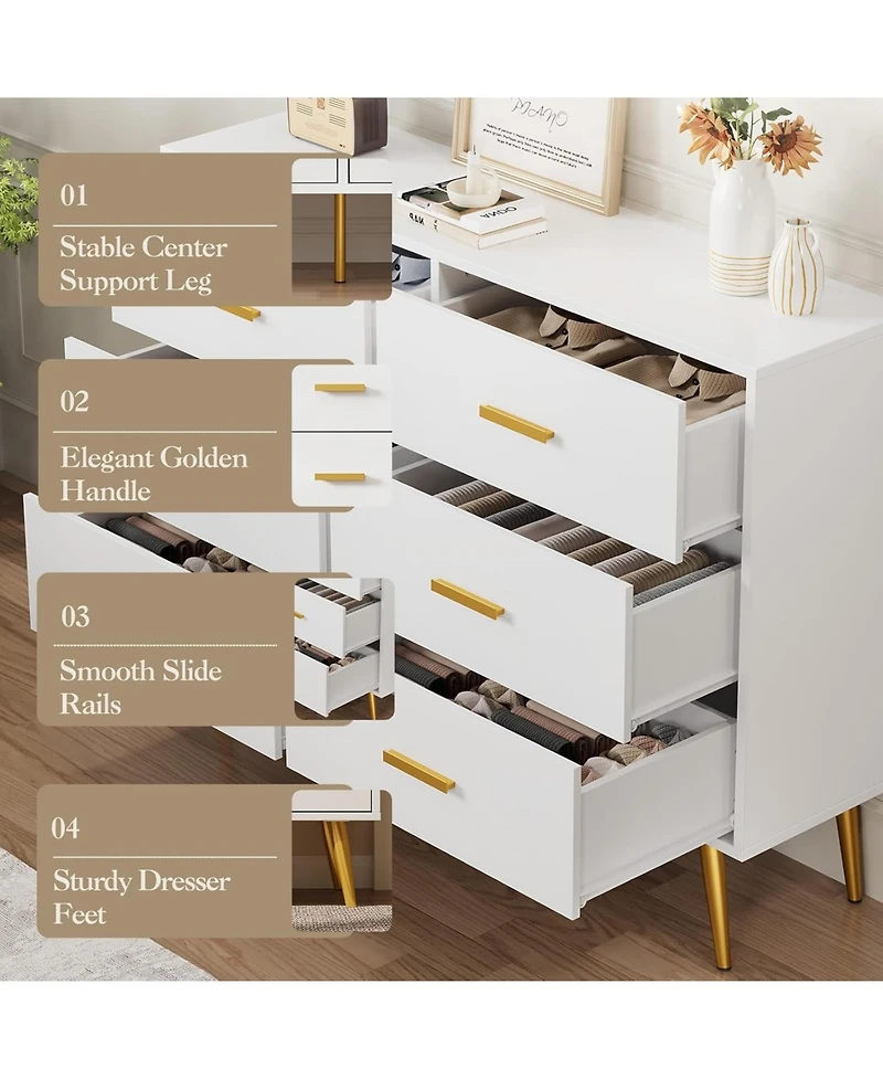 gaomon Console Table with 6-Drawer,Tall Dresser for Bedroom, Storage Dresser Organizer Units for Closet Living Room Hallway